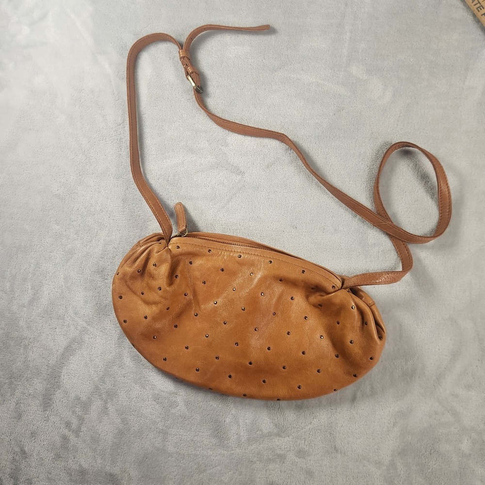 Vilenca Holland 100% Leather Studded Crossbody Bag Cognac Boho‎ Western Hippie